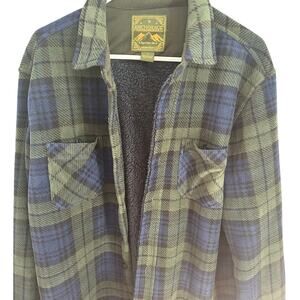Anchorage Expedition Sherpa Lined Flannel Shacket Blue Green Plaid Men’s Large